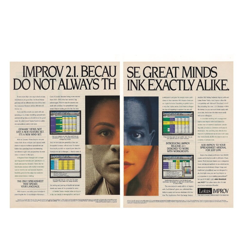 Lotus Improv 2.1 Spreadsheet Software Vintage Print Ad 1993 u Original